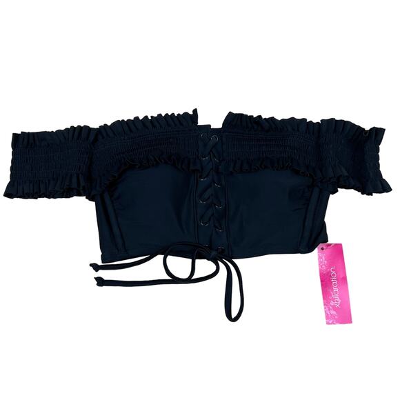 Xhilaration Juniors' Black Smocked Lace-Up Bikini Top - Size Small - NWT - Picture 1 of 7